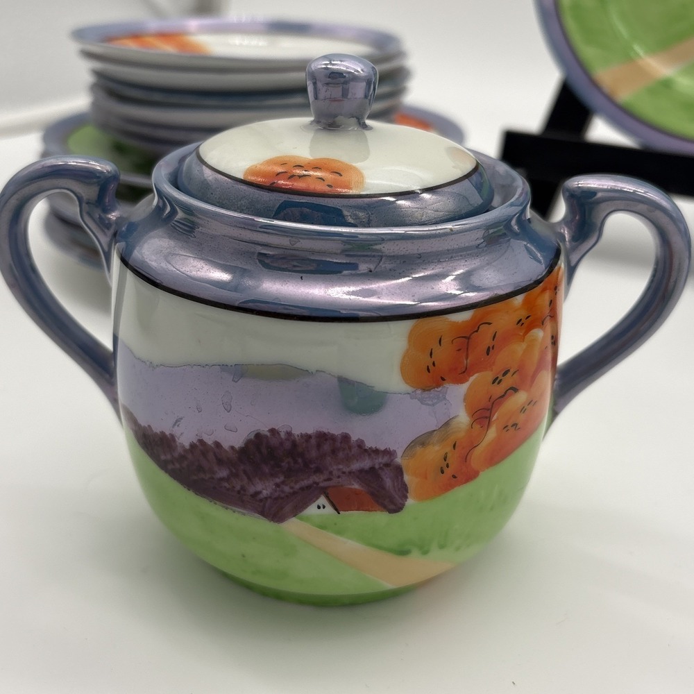 Vintage 1930s Japanese Lusterware Tea Set Hand Painted Clover Mark 18 Pc Lot - Picture 5 of 8